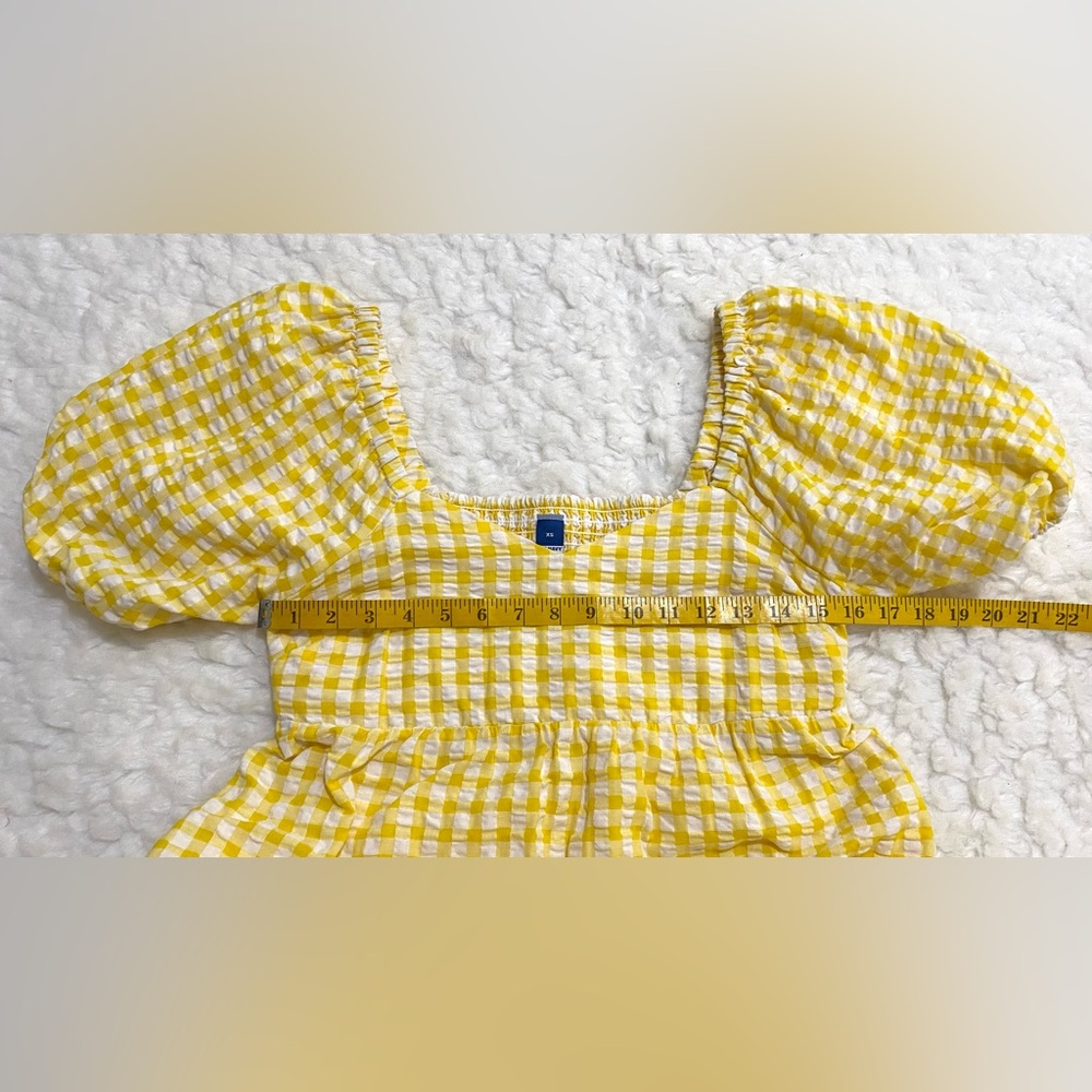 Old Navy Womens XS Yellow White Gingham Check Puff Sleeve Babydoll Dress Preppy - Picture 7 of 12